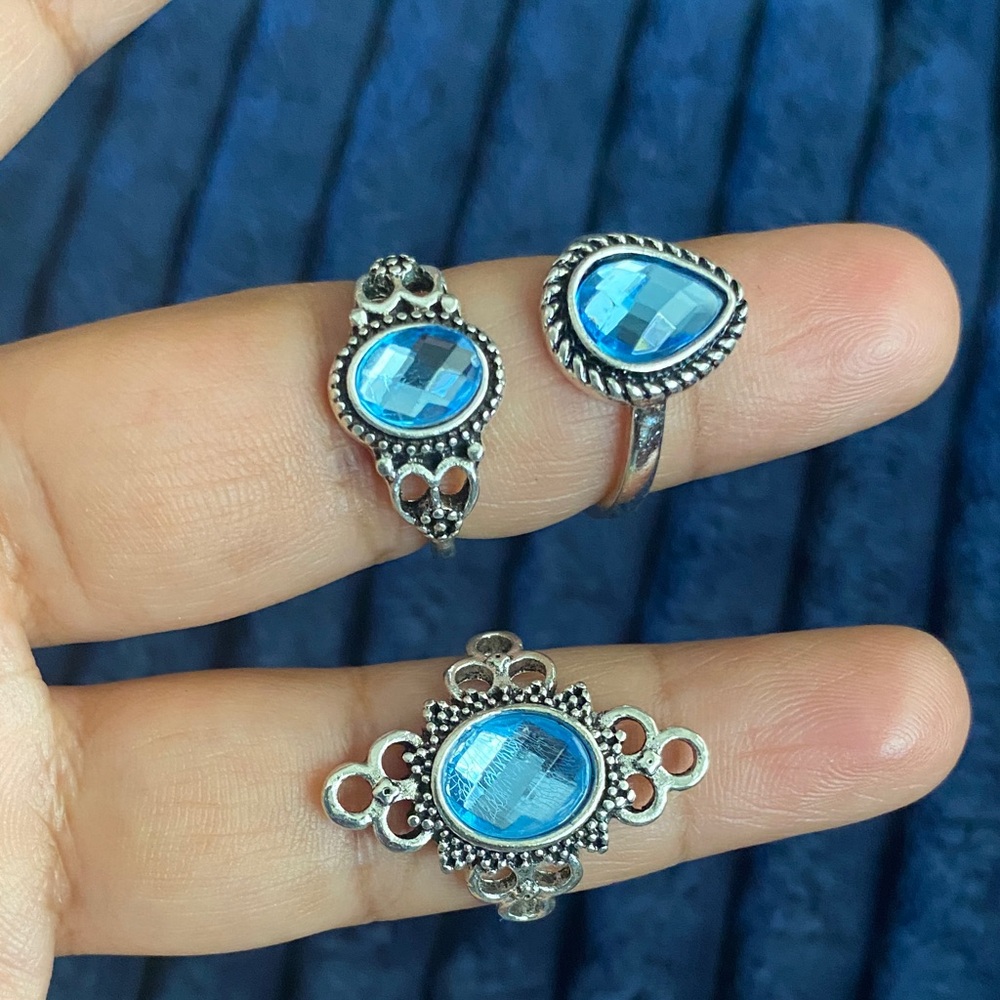 Blue Silver Women's Ring Trio